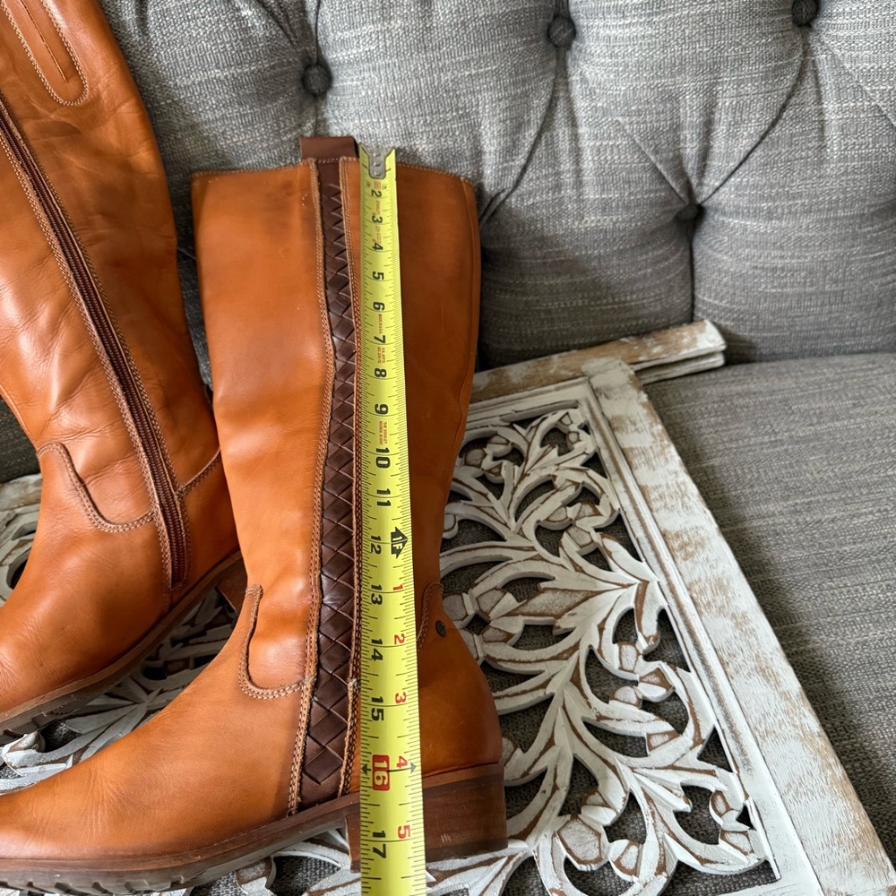 Pikolinos Tan Leather Tall Riding Boots Women’s 39 8.5 Braided Detail Zip Up - Picture 11 of 16